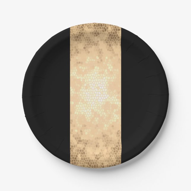 elegant clear faux gold and black stripes paper plate (Front)