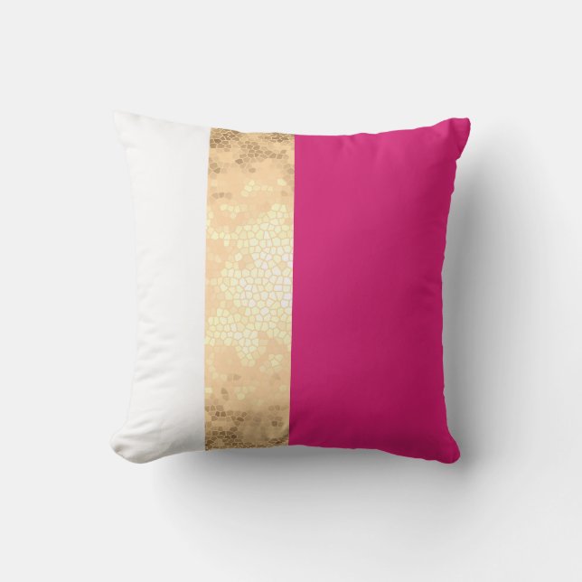 elegant clear faux gold pink white stripes cushion (Front)