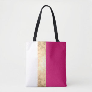 elegant clear faux gold pink white stripes tote bag
