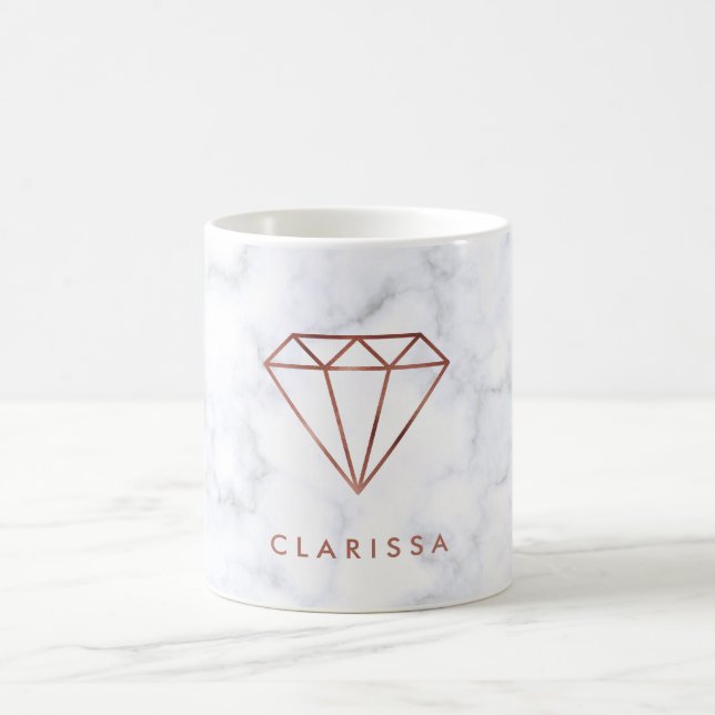 elegant clear faux rose gold diamond white marble coffee mug (Center)