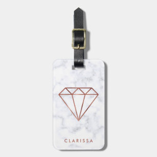 elegant clear faux rose gold diamond white marble luggage tag