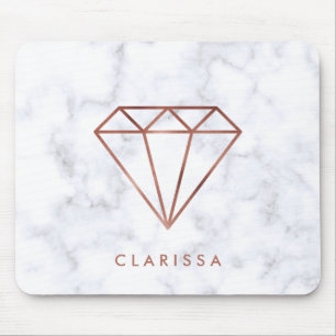 elegant clear faux rose gold diamond white marble mouse mat