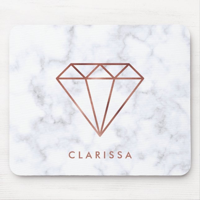elegant clear faux rose gold diamond white marble mouse mat (Front)