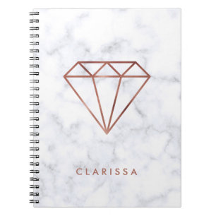 elegant clear faux rose gold diamond white marble notebook