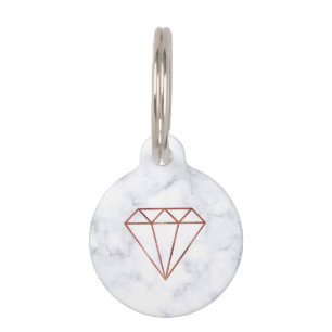 elegant clear faux rose gold diamond white marble pet tag