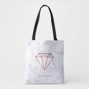 elegant clear faux rose gold diamond white marble tote bag