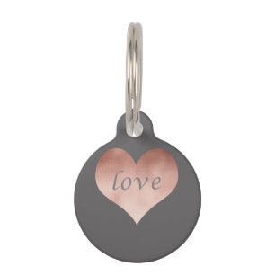elegant clear faux rose gold love text heart pet tag