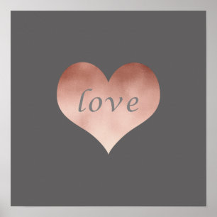 elegant clear faux rose gold love text heart poster