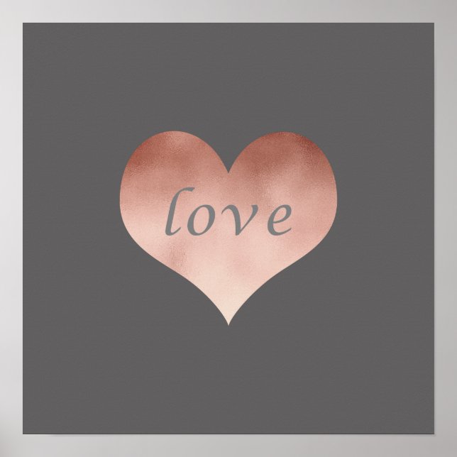 elegant clear faux rose gold love text heart poster (Front)
