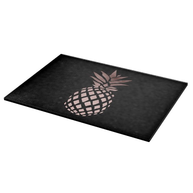 elegant clear faux rose gold tropical pineapple cutting board (Corner)