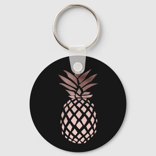 elegant clear faux rose gold tropical pineapple key ring (Front)