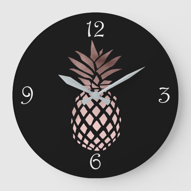 elegant clear faux rose gold tropical pineapple large clock (Front)