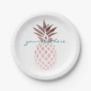 elegant clear faux rose gold tropical pineapple paper plate