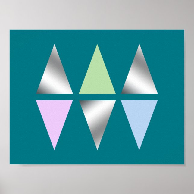 elegant clear faux silver geometric triangles poster (Front)