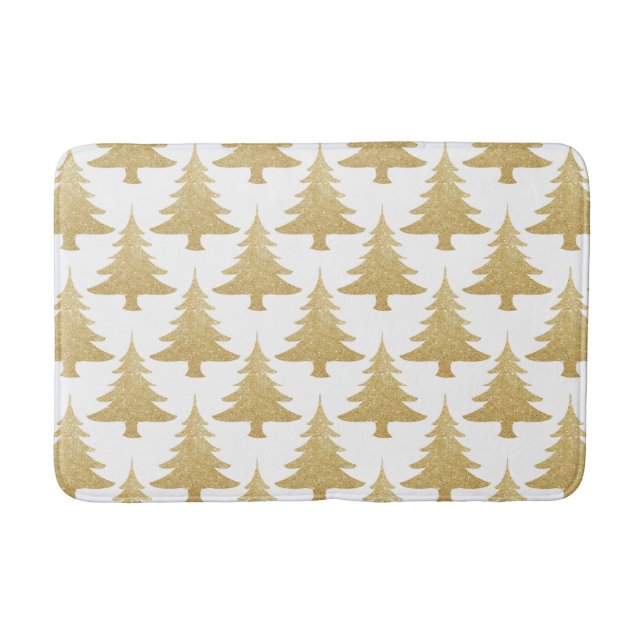 elegant clear gold glitter Christmas tree pattern Bath Mat (Front)