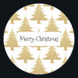 elegant clear gold glitter Christmas tree pattern Classic Round Sticker<br><div class="desc">Stylish design featuring faux gold glitter Christmas tree pattern.</div>