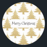 elegant clear gold glitter Christmas tree pattern Classic Round Sticker<br><div class="desc">Stylish design featuring faux gold glitter Christmas tree pattern.</div>