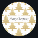 elegant clear gold glitter Christmas tree pattern Classic Round Sticker<br><div class="desc">Stylish design featuring faux gold glitter Christmas tree pattern.</div>