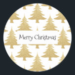 elegant clear gold glitter Christmas tree pattern Classic Round Sticker<br><div class="desc">Stylish design featuring faux gold glitter Christmas tree pattern.</div>