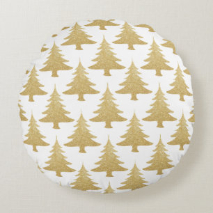 elegant clear gold glitter Christmas tree pattern Round Cushion