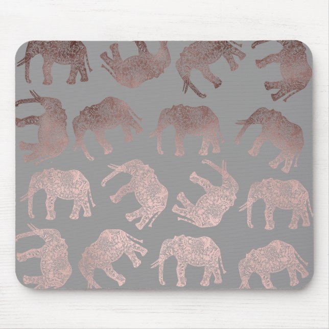 elegant clear rose gold tribal elephant pattern mouse mat (Front)