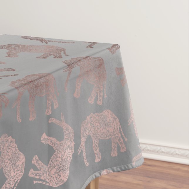 elegant clear rose gold tribal elephant pattern tablecloth (In Situ)