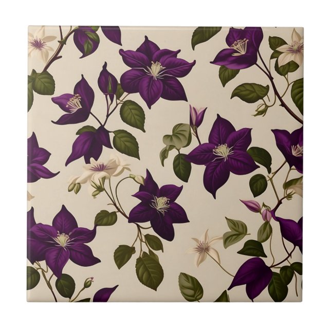 Elegant Clematis Vine Tile (Front)