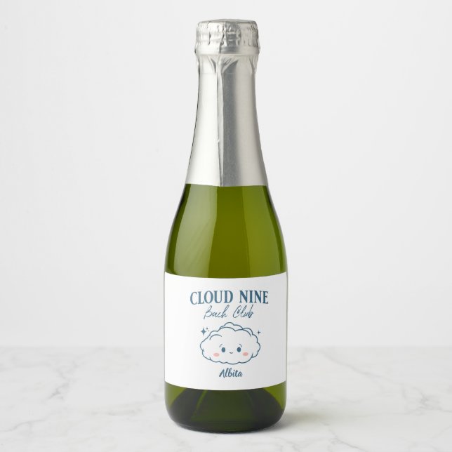 elegant cloud 9 bachelorette party sparkling wine label (Front)