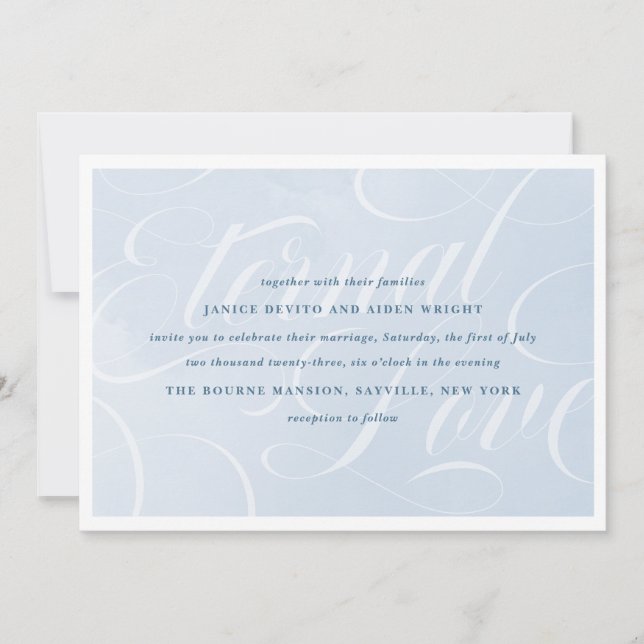 Elegant Cloud Blue Sky Script Watercolor Invitation (Front)