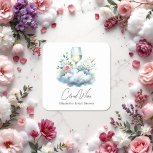Elegant Cloud Wine Bridal Shower Square Paper Coaster