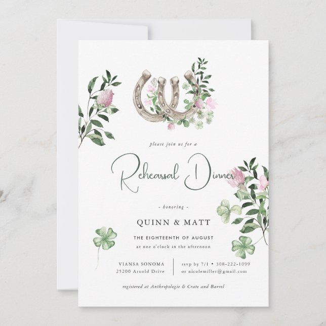 Elegant Clover Horseshoes | Rehearsal Dinner Invitation (Front)