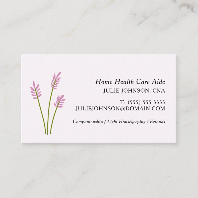 Elegant CNA Home Health Care Aide Pink Floral Business Card (Front)