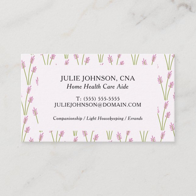 Elegant CNA Home HealthCare Pink Floral Pattern Business Card (Front)