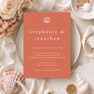 Elegant Coastal Beach Coral Terracotta Wedding  Invitation