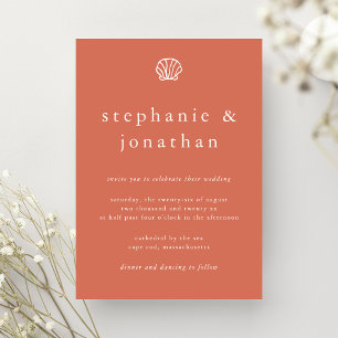 Elegant Coastal Beach Coral Terracotta Wedding Invitation