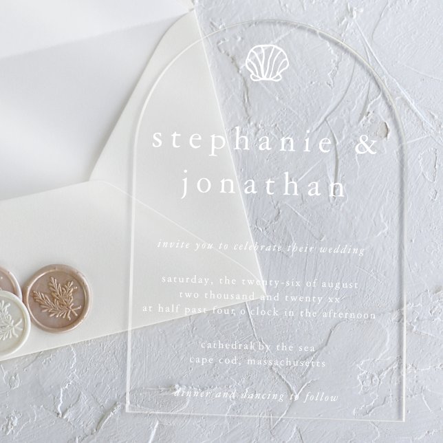 Elegant Coastal Beach Dusty Blue Minimal Wedding  Acrylic Invitations (Creator Uploaded)
