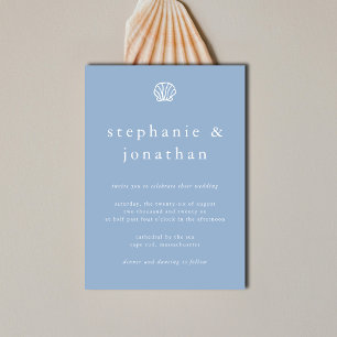 Elegant Coastal Beach Dusty Blue Minimal Wedding  Invitation