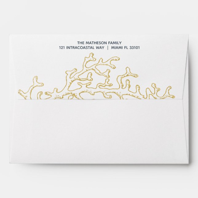 Elegant Coastal Beach Gold Coral with Teal Inside Envelope (Back (Top Flap))