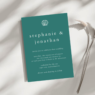 Elegant Coastal Beach Ocean Teal Minimal Wedding  Invitation