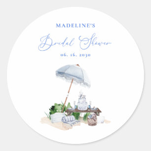 Elegant Coastal Beach Picnic Bridal Shower Classic Round Sticker