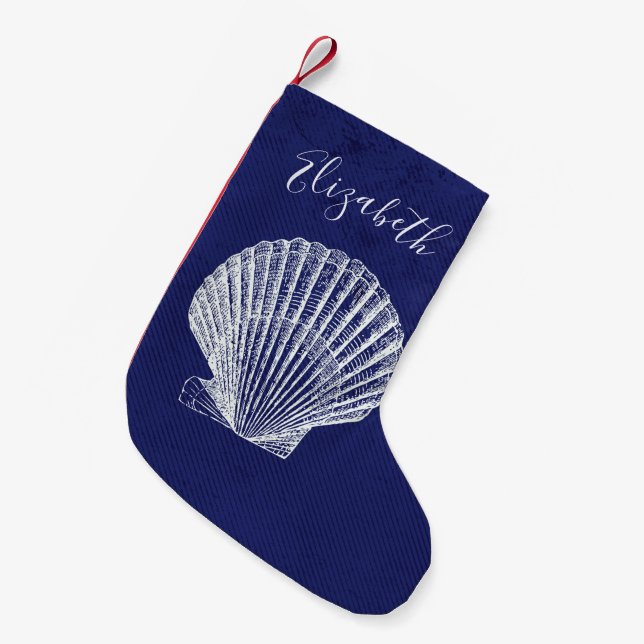 Elegant Coastal Beach Sea Shell Monogram Small Christmas Stocking (Front (Hanging))
