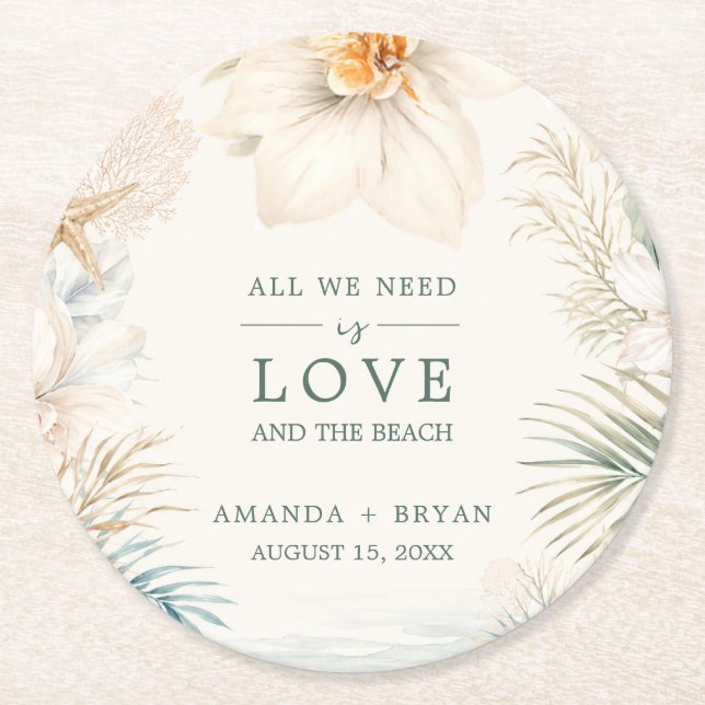 Elegant Coastal Beach Wedding Coasters (Front)