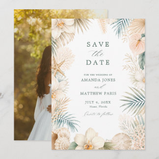 Elegant Coastal Beach Wedding Photo Save The Date