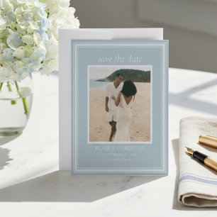 Elegant Coastal Blue Modern Wedding Photo Save The Date