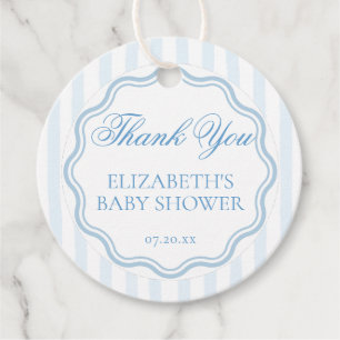 Elegant Coastal Blue Stripe Wavy Script Thank You Favour Tags
