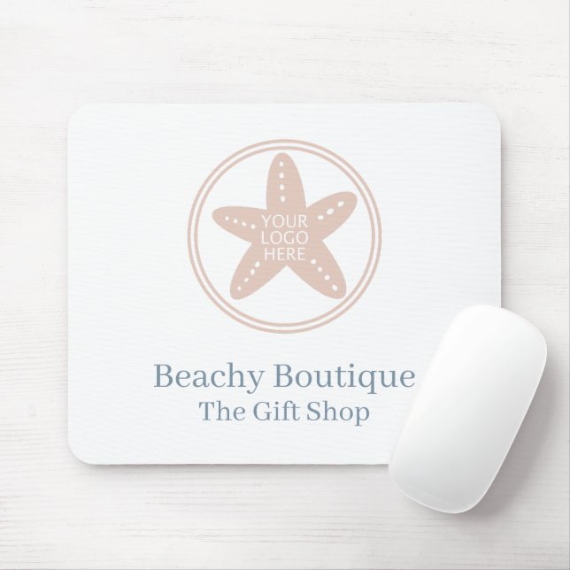 Elegant Coastal Boutique Beach Business Logo White Mouse Mat (With Mouse)