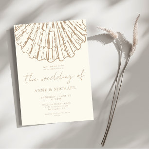 Elegant Coastal Clamshell Champagne Beige Wedding Invitation