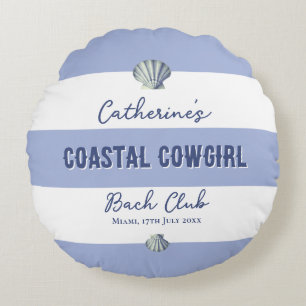 Elegant Coastal Cowgirl Soft Blue White Stripes Round Cushion
