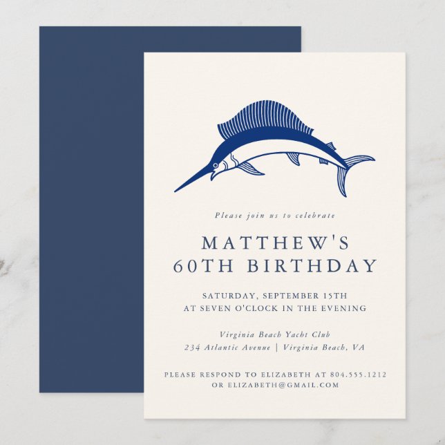 Elegant Coastal Fisherman Adult Birthday Party  Invitation (Front/Back)