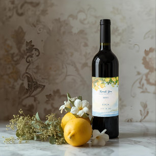 Elegant Coastal Lemon Wedding Thank You Favor Wine Label